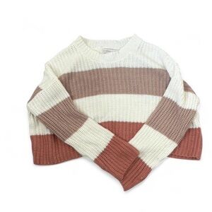 Sincerely Jules Cream, Mauve, and Dusty Rose Striped Knit Sweater XS